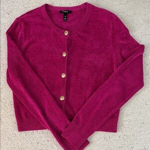 Aqua Fuchsia Button-Up Chenille Cardigan